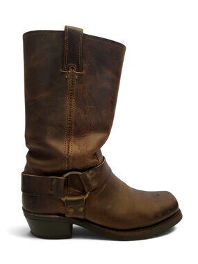 FRYE 12R Harness Boot Brown Oiled Leather Western Cowgirl Mid Calf Engineer Moto